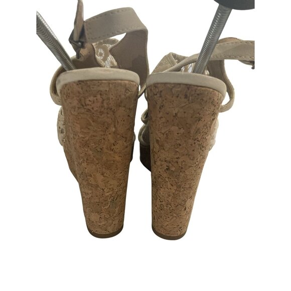 Lucky Brand Women's 10M Beige Lace Cork Wedge Sandals Size - Picture 3 of 8